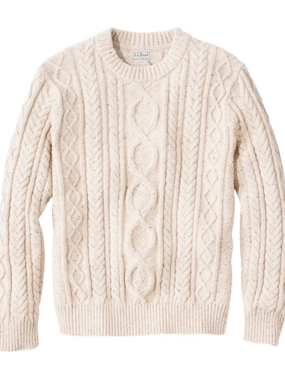 LL Bean cream color cotton fisherman crewneck sweater LP